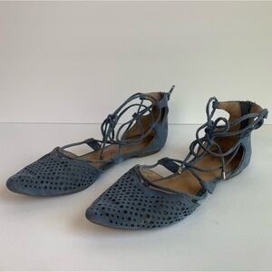 Report Blue Suede Lace Up Pointed Toe Flats